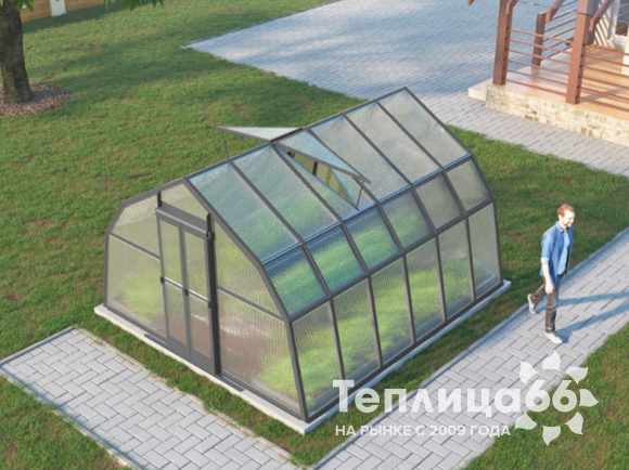 Теплица Рада Таймыр из поликарбоната, 3,5x4 метра, графитовая